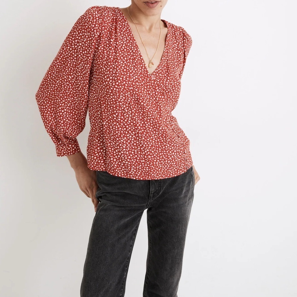 Madewell Kinston Wrap Top in Park Picnic. - Picture 1 of 11